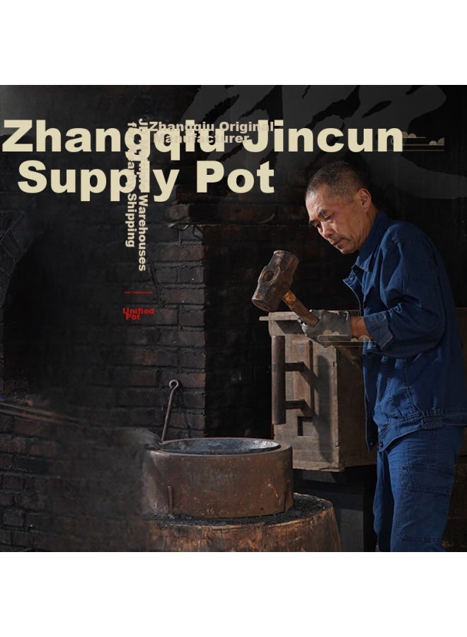 Gold Deposit Jin Cun Zhangqiu Wok Iron Pan Stir-fry Pan Round Bottom Household Non-coated Traditional Hammer-forged Lightweight Wooden Handle 32cm Pre-seasoned - Image 5
