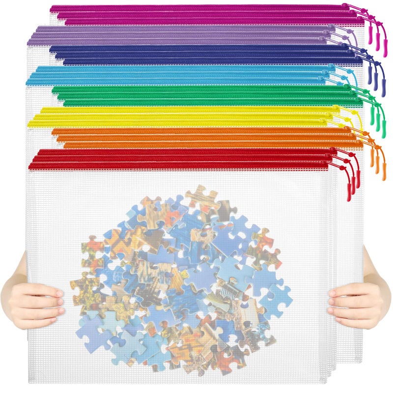 YOPCDJ 24pcs Mesh Zipper Pouch File Bags Puzzle Storage Bags, A3 17x12 Inches Large Reusable Zipper Pouches for Organizing Classroom Board Game Organization - Image 1