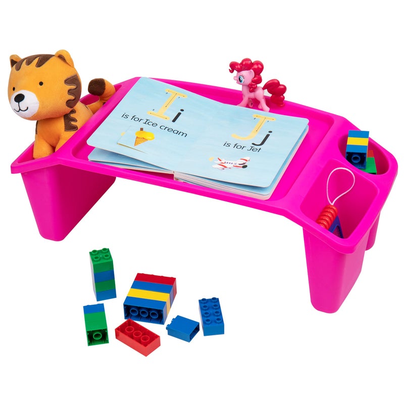 Mind Reader Kids Lap Desk, Portable Activity Tray with Side Storage, Stackable Plastic Desk for Drawing, Snacks, Study, Set of 2, Pink - Image 3