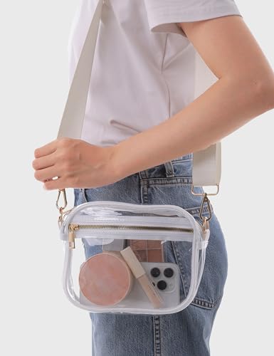 Fibrdoo Clear Bag Stadium Approved, Leather Clear Crossbody Purse Bag for Concerts Sports Events Festivals (Clear White) - Image 2