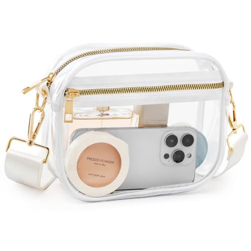 Fibrdoo Clear Bag Stadium Approved, Leather Clear Crossbody Purse Bag for Concerts Sports Events Festivals (Clear White) - Image 1