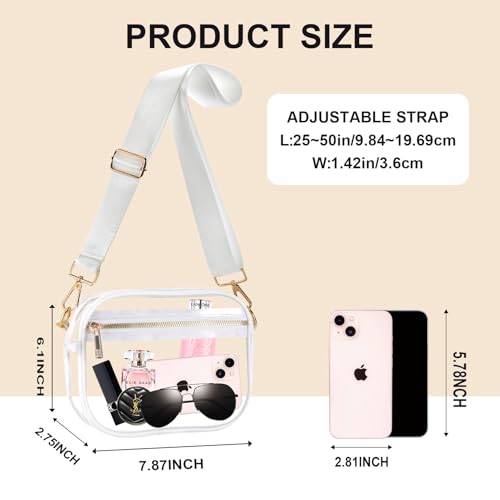 Fibrdoo Clear Bag Stadium Approved, Leather Clear Crossbody Purse Bag for Concerts Sports Events Festivals (Clear White) - Image 3