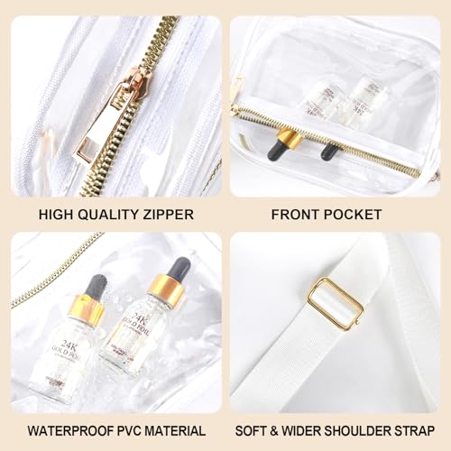Fibrdoo Clear Bag Stadium Approved, Leather Clear Crossbody Purse Bag for Concerts Sports Events Festivals (Clear White) - Image 4