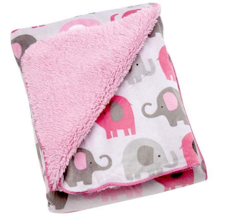 Little Bedding By NoJo Elephant Time Velboa Blanket Pink