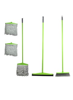 Clean and Care Cleaning Set Home Kitchen Broom with Stick Wiper With Stick Cotton Mop with Iron Stick and Two Refill Assorted Color