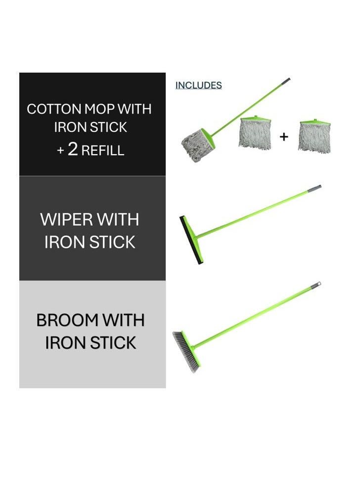Clean and Care Cleaning Set Home Kitchen Broom with Stick Wiper With Stick Cotton Mop with Iron Stick and Two Refill Assorted Color - pzsku/ZACEB377E647417D9C474Z/45/_/1718003417/4c799738-b537-491f-b071-66db9f34bf12