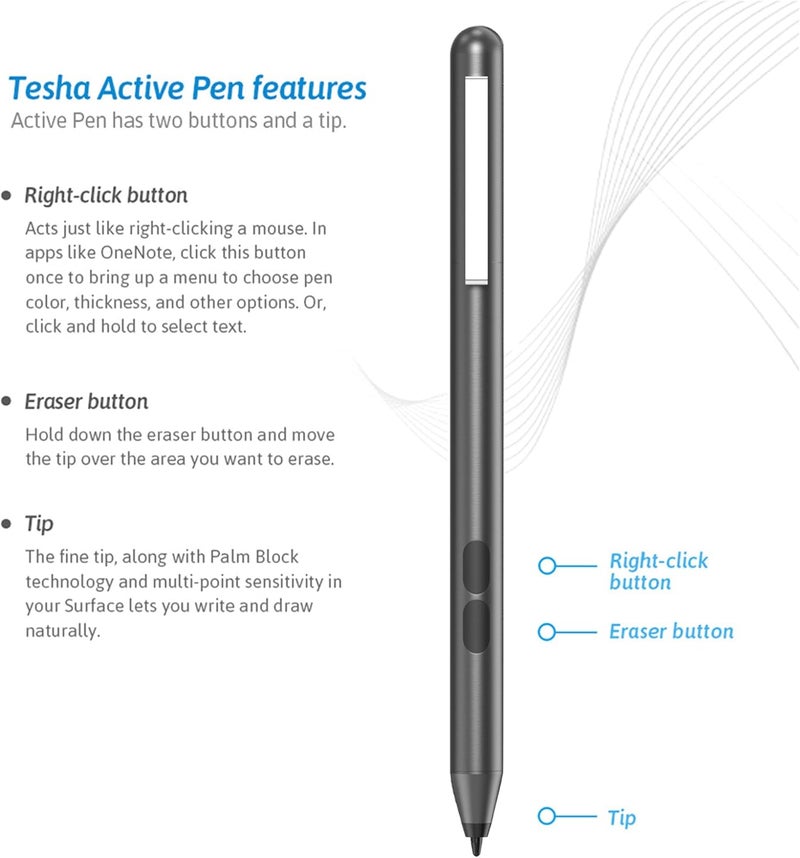 tesha Stylus Pen for ASUS Touchscreen Devices, Active Digital Pen with Ultra-Fine Tip, 1024 Pressure Sensitivity, Palm Rejection for Precision Drawing and Writing - Image 5