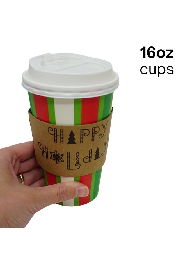 4E's Novelty 4E's Novelty Christmas Paper Cups Disposable 16 oz with Lids - 12 Pack Holiday Coffee Cups, Sleeves & Napkins for Hot Cocoa Bar, Christmas Cups with Lids for Party Supplies, Hot Cocoa Cups with Lids  - Image 5