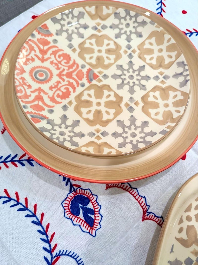 Portuguese Pottery Ceramic Dessert Plate Mosaic Rose Pattern 95 x 95 Inches Pink and Gray 1 - Image 2