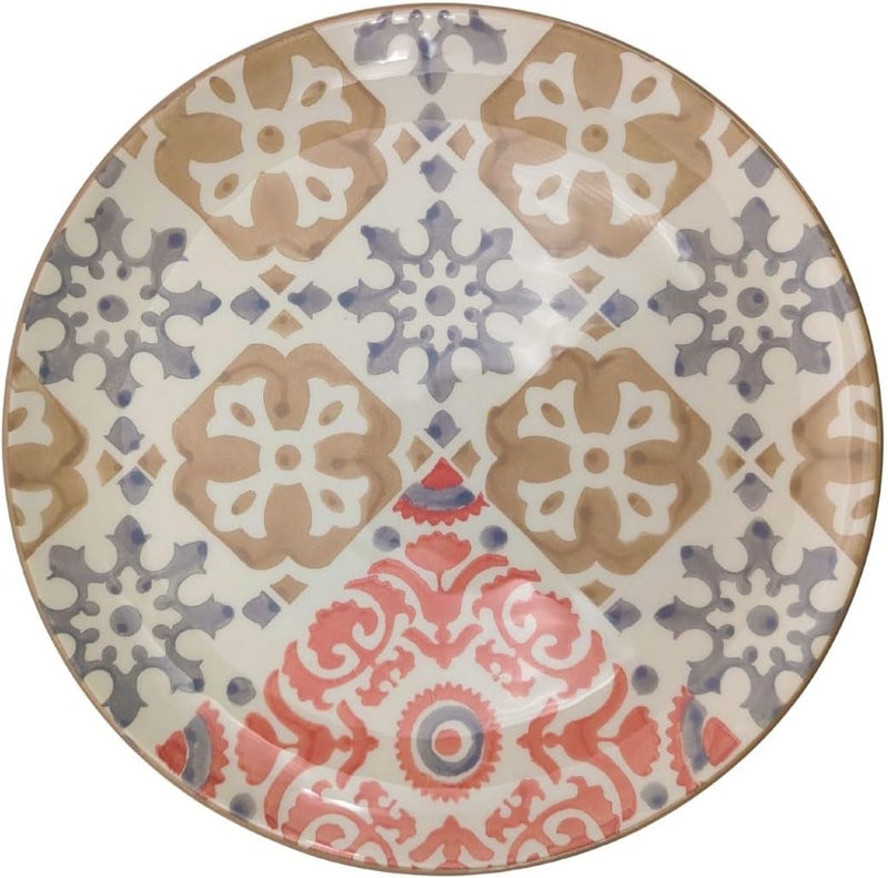 Portuguese Pottery Ceramic Dessert Plate Mosaic Rose Pattern 95 x 95 Inches Pink and Gray 1 - Image 1