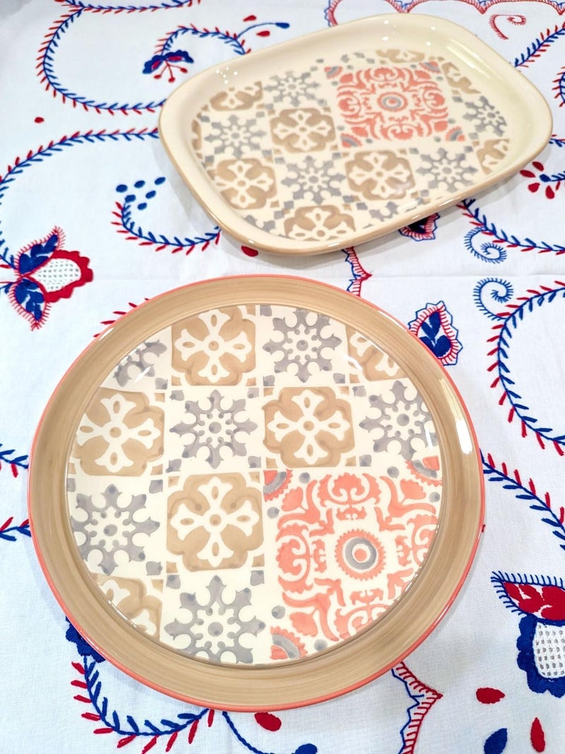 Portuguese Pottery Ceramic Dessert Plate Mosaic Rose Pattern 95 x 95 Inches Pink and Gray 1 - Image 4