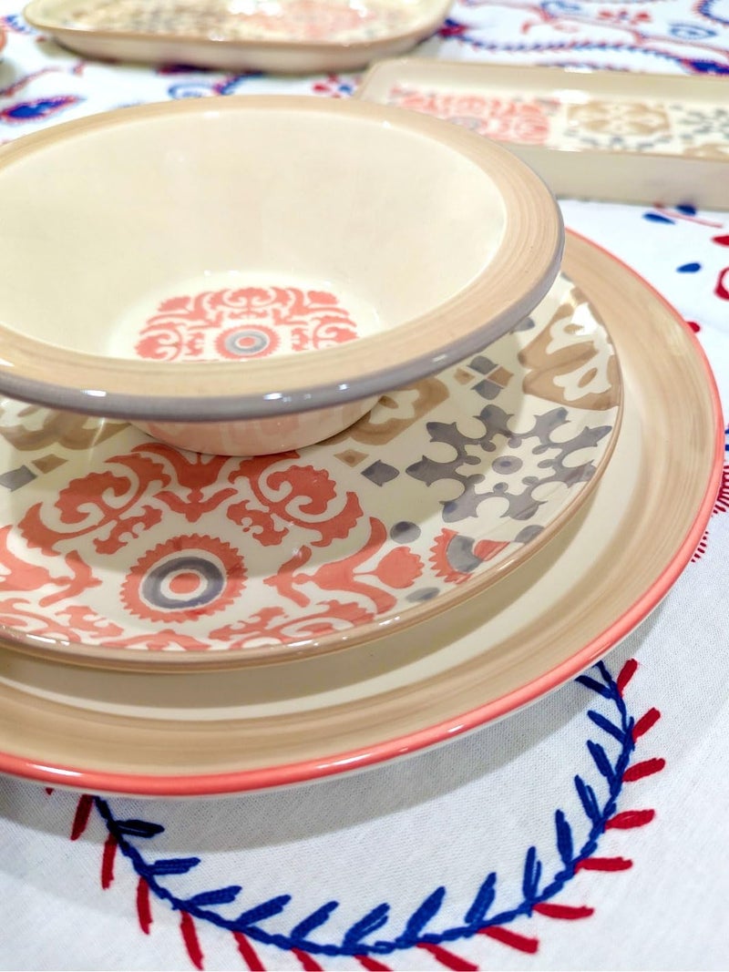 Portuguese Pottery Ceramic Dessert Plate Mosaic Rose Pattern 95 x 95 Inches Pink and Gray 1 - Image 3