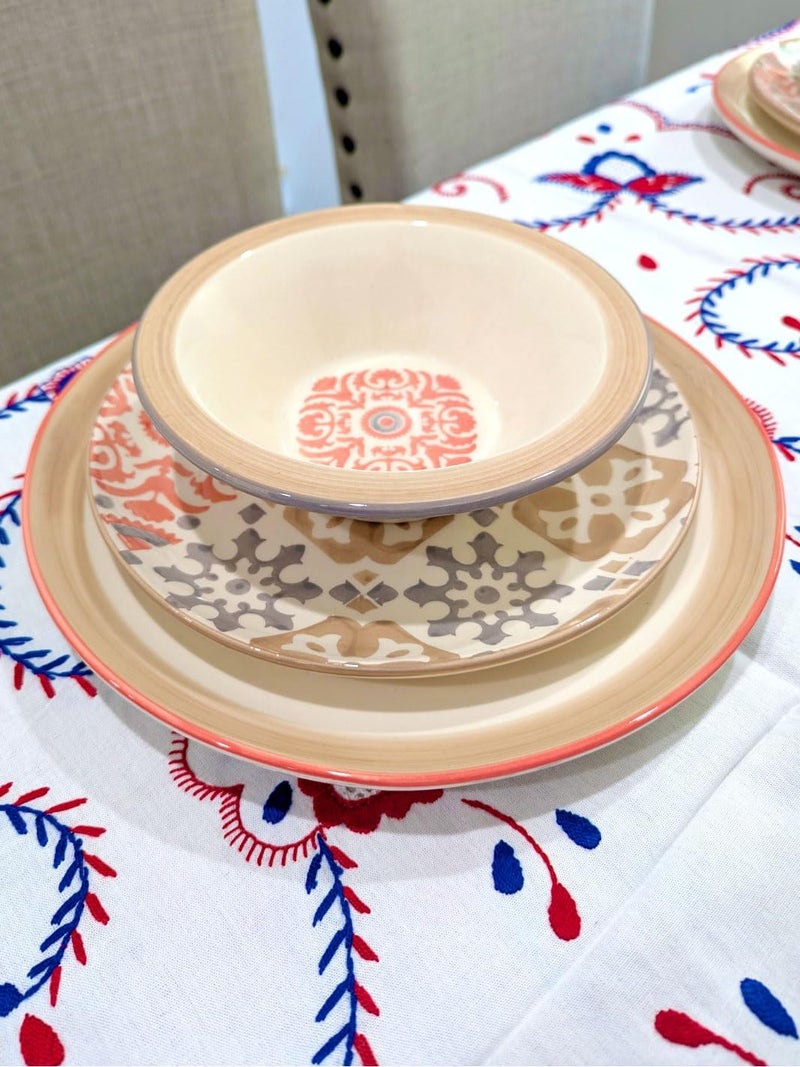 Portuguese Pottery Ceramic Dessert Plate Mosaic Rose Pattern 95 x 95 Inches Pink and Gray 1 - Image 5