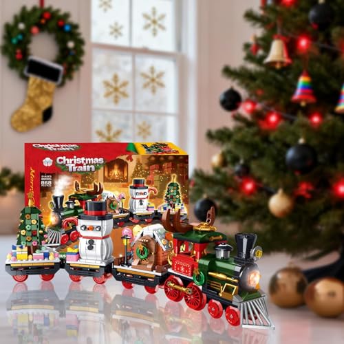 Mayatra's Christmas Train Building Blocks Set with LED Lights, 868 Pieces, 3 Cars Holiday Train Set with Snowman and Tree, 40cm Length, Ages 6+ - Image 4