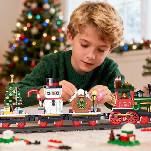 Mayatra's Christmas Train Building Blocks Set with LED Lights, 868 Pieces, 3 Cars Holiday Train Set with Snowman and Tree, 40cm Length, Ages 6+ - Image 5