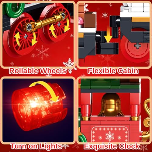 Mayatra's Christmas Train Building Blocks Set with LED Lights, 868 Pieces, 3 Cars Holiday Train Set with Snowman and Tree, 40cm Length, Ages 6+ - Image 2