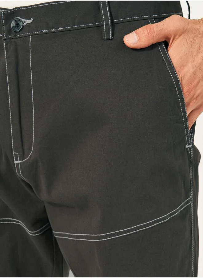 Styli Contrast Stitch Detail Cotton Twill Relaxed Fit Chino