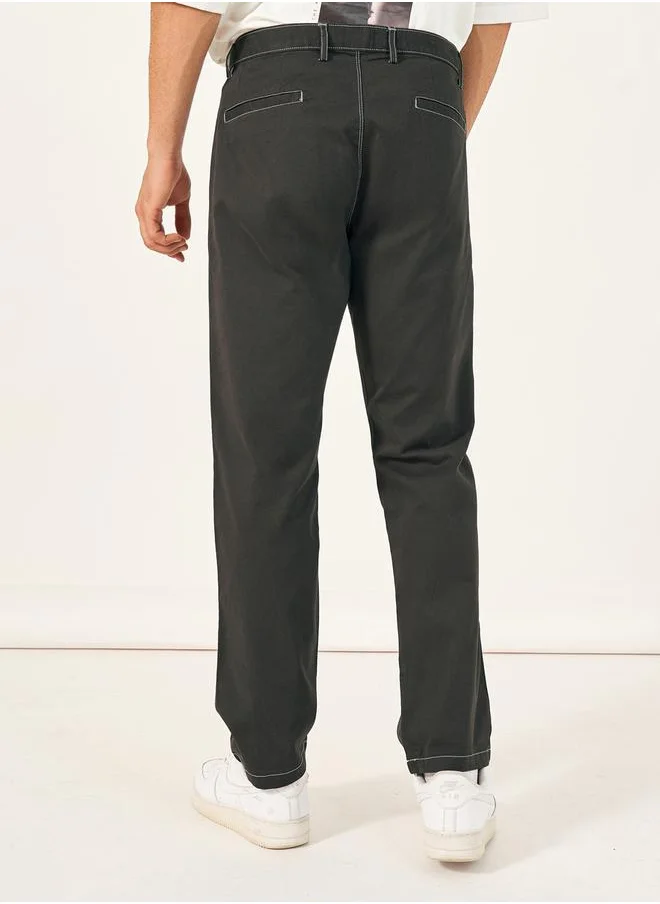 Styli Contrast Stitch Detail Cotton Twill Relaxed Fit Chino