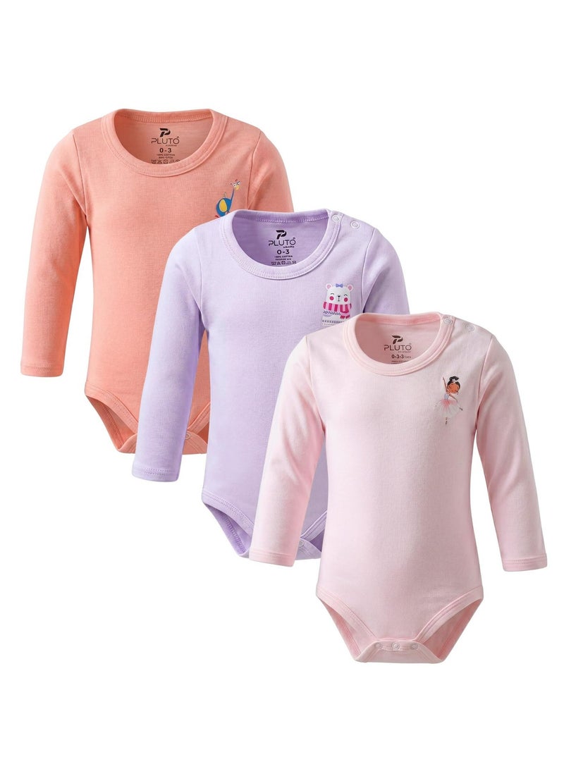 Pluto Pack of 3 Cotton Long Sleeve Bodysuit for Baby Girl - Image 1