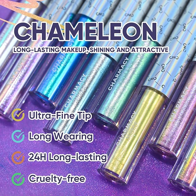 CHARMACY Multichrome Eyeliner Liquid Liner Glitter liquid eyeliner waterproof Metallic Intense Color Shifting Colorful Eyeliner Long wearing UltraFine Tip Smudgeproof GREEN INDIGO 905 - Image 5