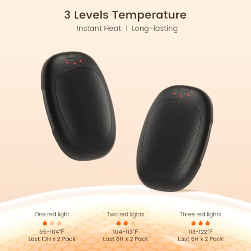 infray Hand Warmers Rechargeable, 2 Pack Electric Hand Warmer Reusable USB Pocket Warmer, 3 Settings Heated Portable AI Handwarmer Great Gifts for Christmas, Outdoor, Golf, Hunting (Black) - Image 3