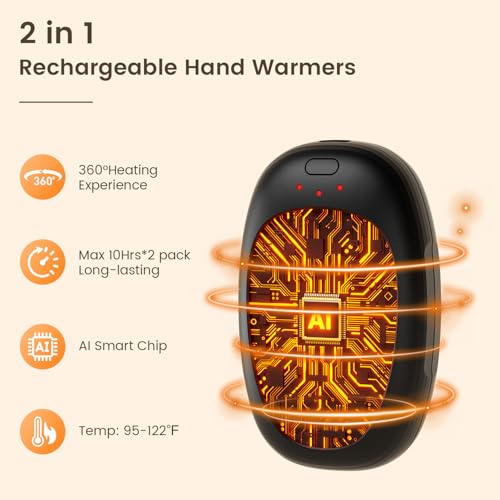 infray Hand Warmers Rechargeable, 2 Pack Electric Hand Warmer Reusable USB Pocket Warmer, 3 Settings Heated Portable AI Handwarmer Great Gifts for Christmas, Outdoor, Golf, Hunting (Black) - Image 2