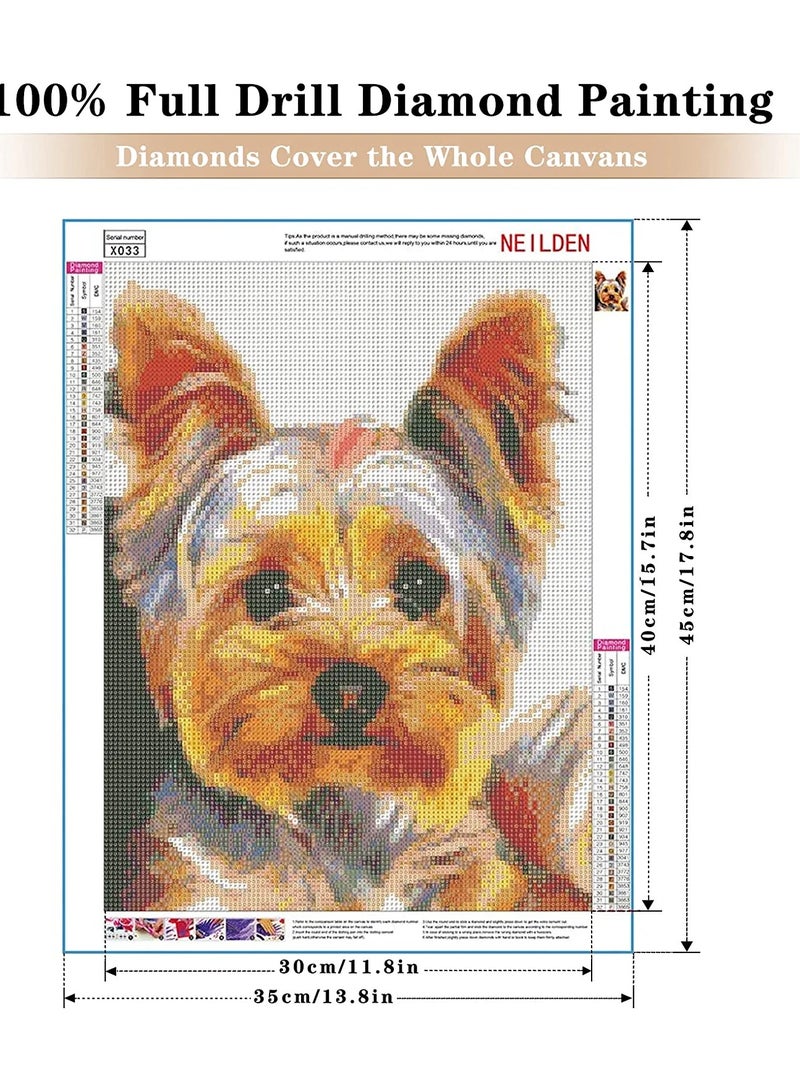 SOLARAE Diamond Painting Kits for Adults Beginners DIY 5D Animals Diamond Art Kits Round Full Drill Diamond Dotz Diamond Dots Yellow Yorkie Dogs Pictures Art Craft for Home Wall Decor 14 x 18 inch - Image 2