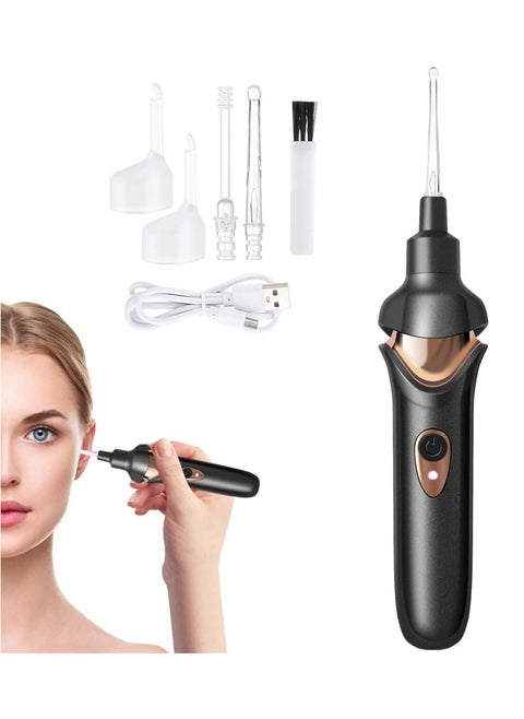 Ear Wax Removal Kit Electric Earwax Cleaner with Lights Ear Wax Vacuum Removal Tool USB Charging Vibration Painless Ear Wax Pick Portable Ear Cleaner Electric Ear Suction for Kids Adults Black