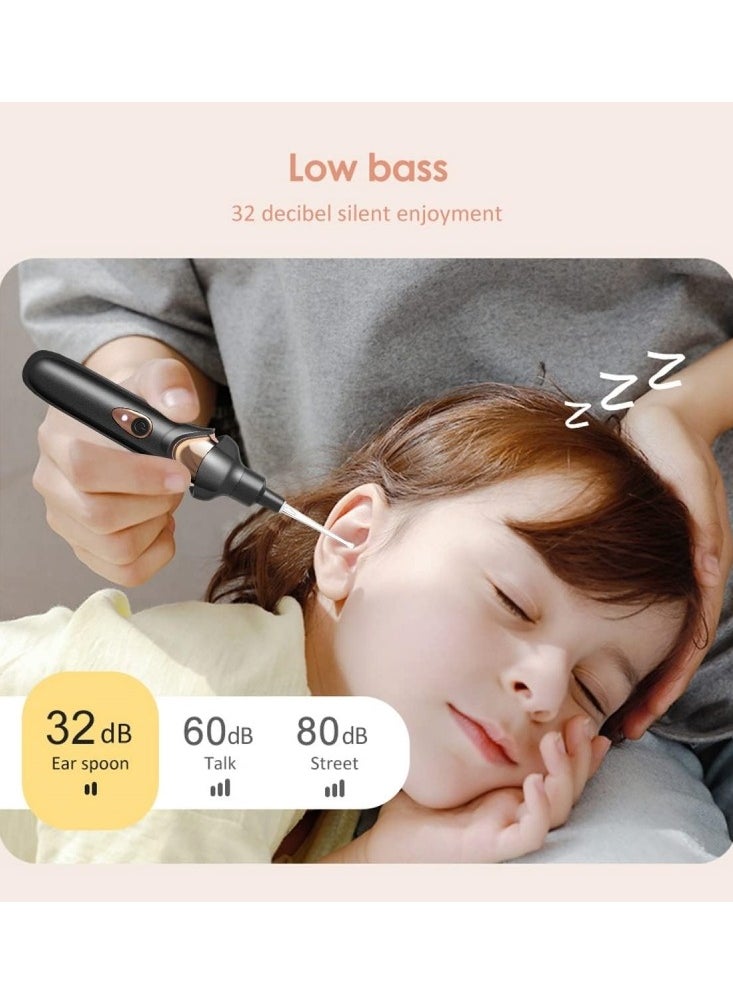 Ear Wax Removal Kit Electric Earwax Cleaner with Lights Ear Wax Vacuum Removal Tool USB Charging Vibration Painless Ear Wax Pick Portable Ear Cleaner Electric Ear Suction for Kids Adults Black