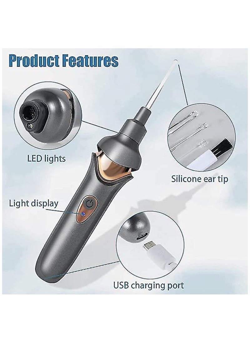 Ear Wax Removal Kit Electric Earwax Cleaner with Lights Ear Wax Vacuum Removal Tool USB Charging Vibration Painless Ear Wax Pick Portable Ear Cleaner Electric Ear Suction for Kids Adults Black