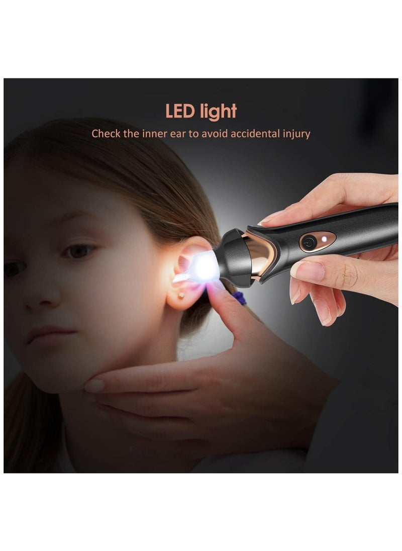 Ear Wax Removal Kit Electric Earwax Cleaner with Lights Ear Wax Vacuum Removal Tool USB Charging Vibration Painless Ear Wax Pick Portable Ear Cleaner Electric Ear Suction for Kids Adults Black