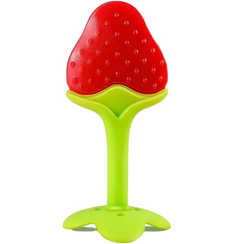 BTfash Baby Tree and Fruits Shape Teether Teething | Natural Organic Freezer Safe for Newborn Infant, Babies | Silicone BPA Free | Gum Pain Relief 3D Soother Set (Pack of 1, Strawberry) - Image 1