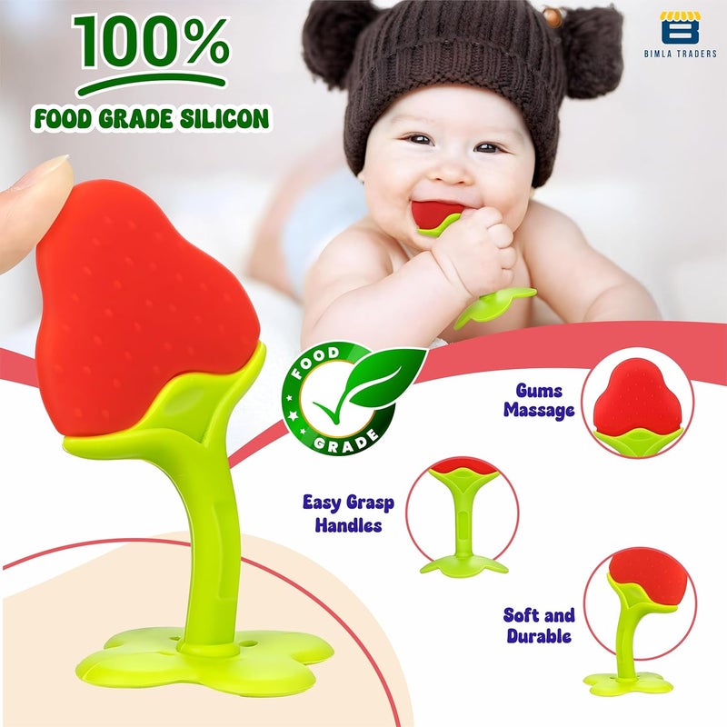 BTfash Baby Tree and Fruits Shape Teether Teething | Natural Organic Freezer Safe for Newborn Infant, Babies | Silicone BPA Free | Gum Pain Relief 3D Soother Set (Pack of 1, Strawberry) - Image 5