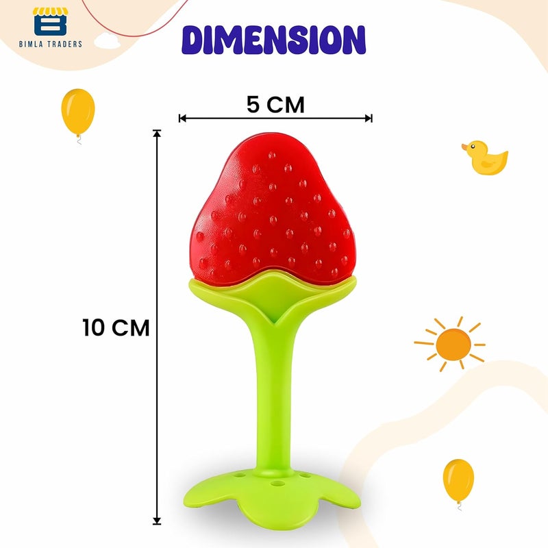 BTfash Baby Tree and Fruits Shape Teether Teething | Natural Organic Freezer Safe for Newborn Infant, Babies | Silicone BPA Free | Gum Pain Relief 3D Soother Set (Pack of 1, Strawberry) - Image 3