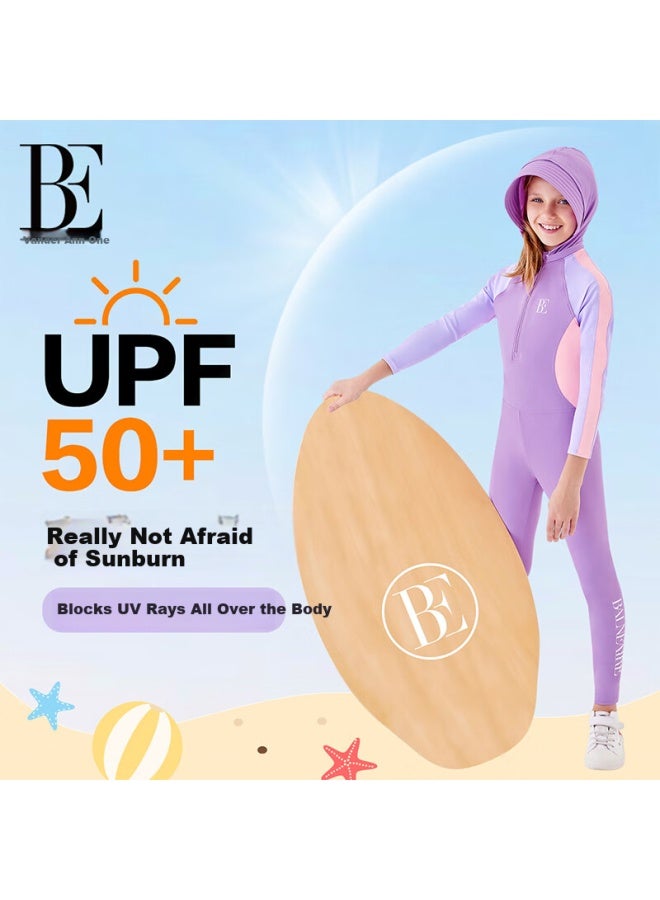 Balneaire Children's One-piece Swimsuit For Girls, Long-sleeve Sun Protection Surfing Breathable Chlorine-resistant Detachable Hood - Image 1