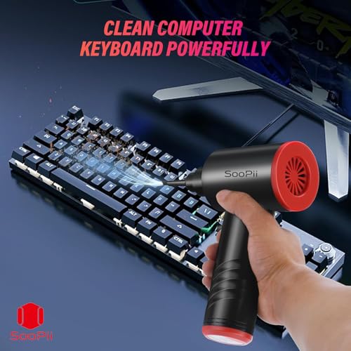SooPii Electric Cordless air Duster, 6000mAh Rechargeable Air Blower with 51,000 RPM 3 Speed Modes & Multiple Nozzles, LED Light, Portable Dust Cleaner for Keyboard, Laptop, Car Interior & Home Use - Image 5