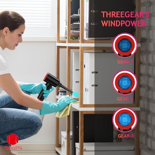 SooPii Electric Cordless air Duster, 6000mAh Rechargeable Air Blower with 51,000 RPM 3 Speed Modes & Multiple Nozzles, LED Light, Portable Dust Cleaner for Keyboard, Laptop, Car Interior & Home Use - Image 2