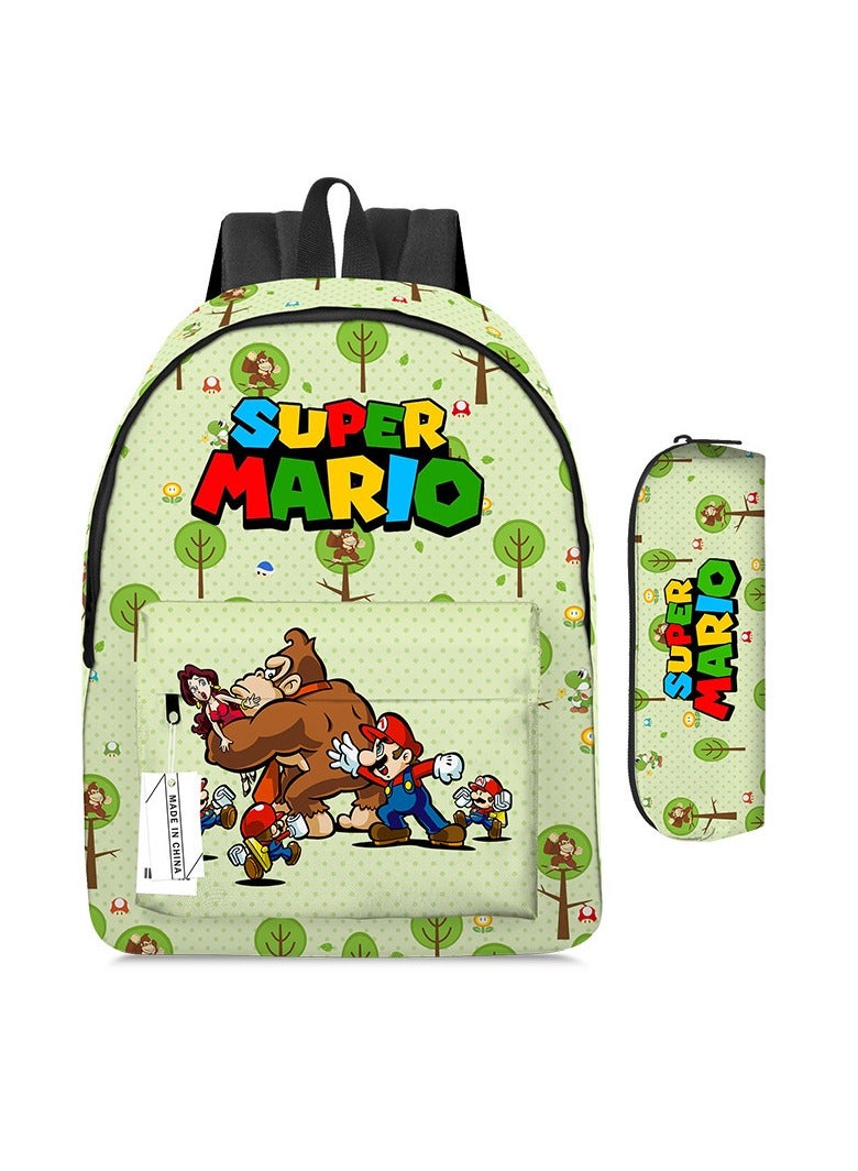 Super Mario Mario Cartoon Backpack Super Mario Student Schoolbag Pencil Case Two-piece Set - Image 1