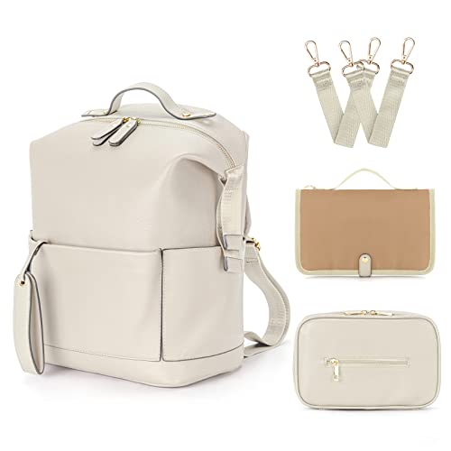 Minsong Diaper Bag Backpack, Waterproof Leather Diaper Bags With Changing Station for Baby, Fashion Nappy Travel Backpack for Mom Dad - Image 1