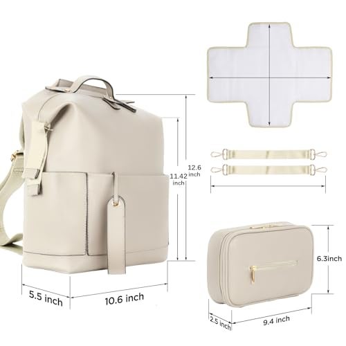 Minsong Diaper Bag Backpack, Waterproof Leather Diaper Bags With Changing Station for Baby, Fashion Nappy Travel Backpack for Mom Dad - Image 4