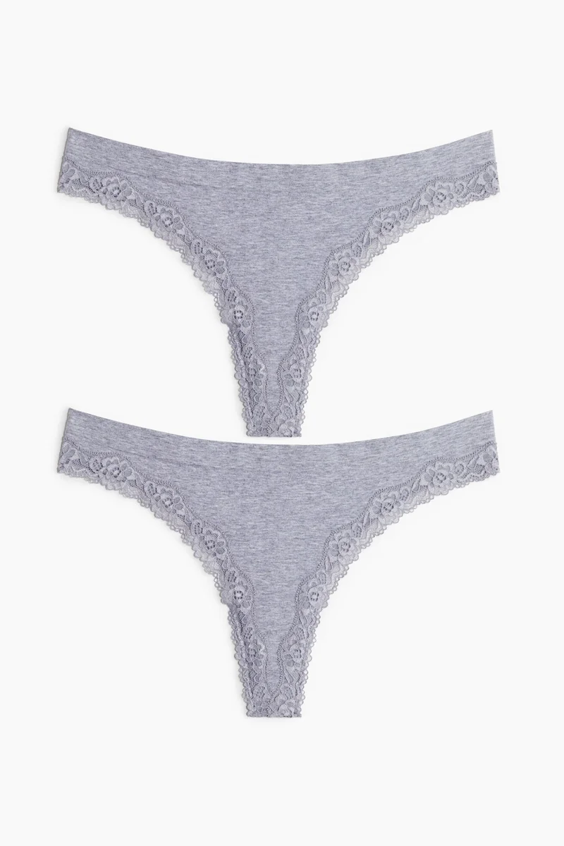 اتش اند ام 2-pack Seamless Lace-trimmed thong briefs