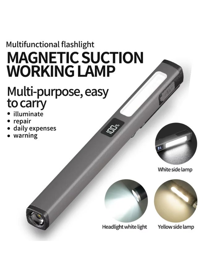 Multifunctional work light, COB aluminum alloy pen clip light, USB rechargeable auto repair work light, strong magnetic adsorption flashlight - Image 1