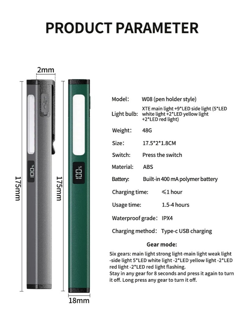 Multifunctional work light, COB aluminum alloy pen clip light, USB rechargeable auto repair work light, strong magnetic adsorption flashlight - Image 5