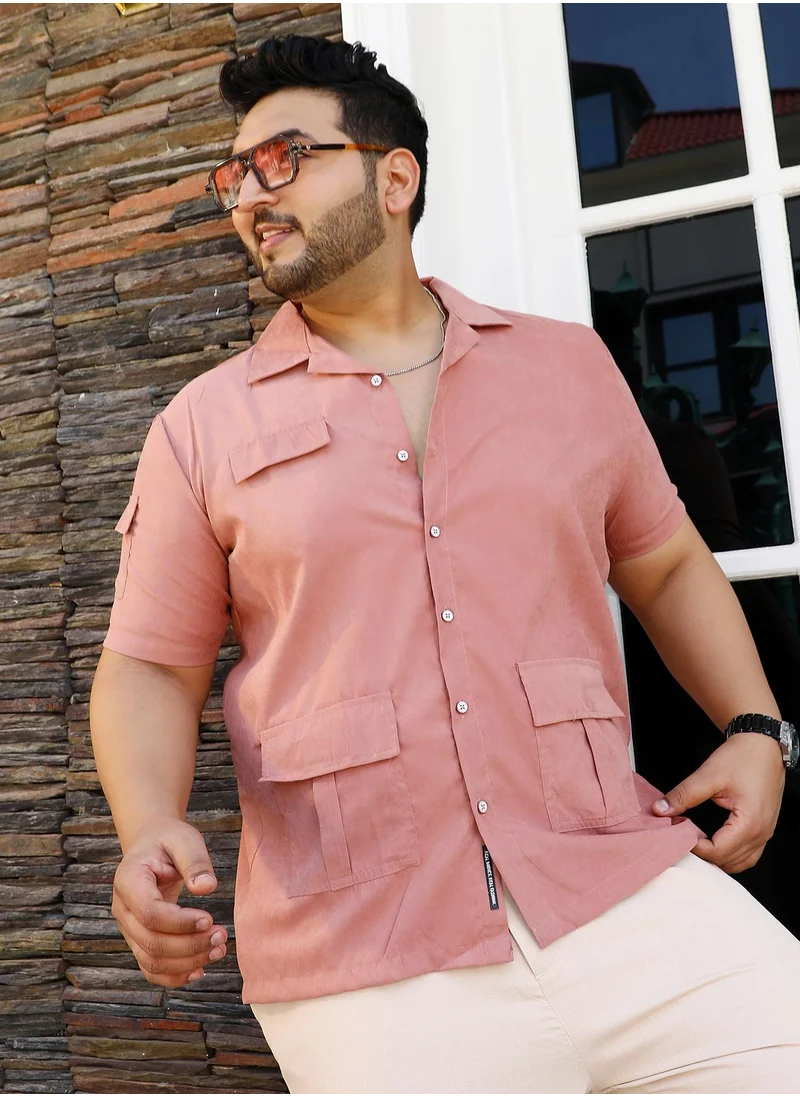 انستافاب بلس Instafab Plus Men's Rouge Pink Utility-Cuban Shirt For Casual Wear | Cuban Collar | Short Regular Sleeves | Button Closure | Plus Size Shirt Crafted With Comfort Fit For Everyday Wear