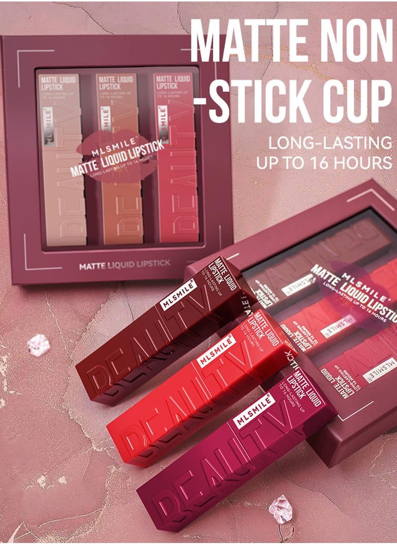 Excefore 3 Pcs Matte Liquid Lipstick, Long Lasting Waterproof Not Fade Non Stick Cup Lip Balm, Nude High Pigmented Long Lasting Waterproof Velvet Moisturize Lip Gloss Set for Girls and Women  - Image 5