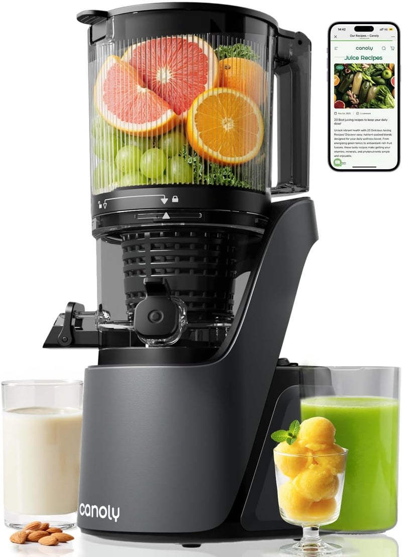 Canoly Cold Press Juicer, 6" Wide Chute with Dual Filters (Juices, Shakes, Nut Milk), Powerful Juicer with Brushless AC Motor, Self Priming System, Space Grey - Image 1