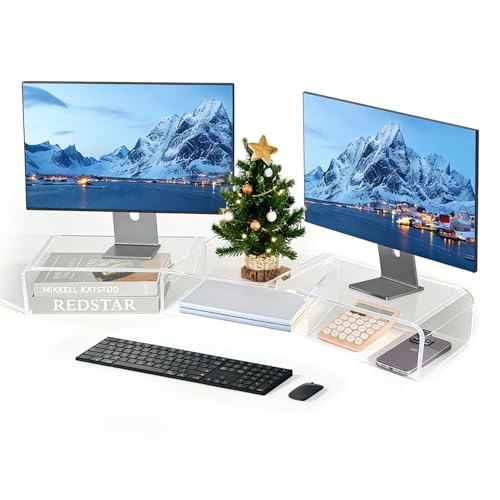 LEKETREE Acrylic Monitor Stand , Clear Monitor Stand for Desk, Computer Accessories for Home Office, Desk Organizer Shelf for Laptop, PC, Multi Media and more - Image 1