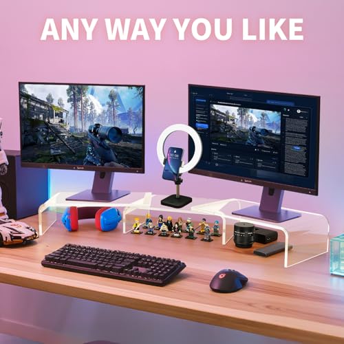 LEKETREE Acrylic Monitor Stand , Clear Monitor Stand for Desk, Computer Accessories for Home Office, Desk Organizer Shelf for Laptop, PC, Multi Media and more - Image 3