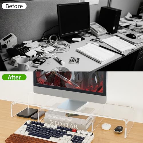 LEKETREE Acrylic Monitor Stand , Clear Monitor Stand for Desk, Computer Accessories for Home Office, Desk Organizer Shelf for Laptop, PC, Multi Media and more - Image 5