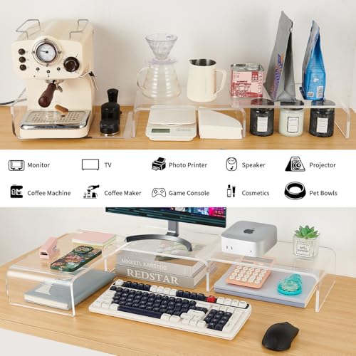 LEKETREE Acrylic Monitor Stand , Clear Monitor Stand for Desk, Computer Accessories for Home Office, Desk Organizer Shelf for Laptop, PC, Multi Media and more - Image 4